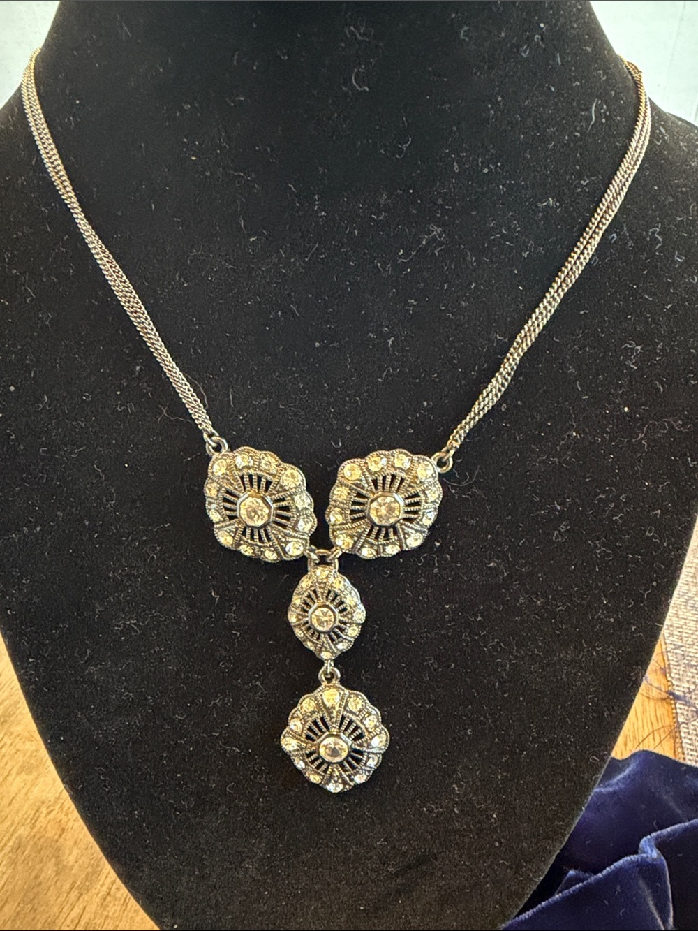 Silver -Tone Floral Pendant Necklace - Elegant Drop Design